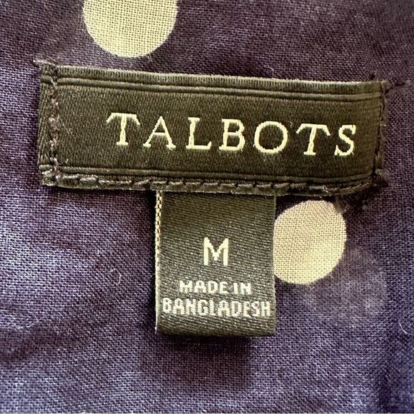 TALBOTS Blouse Women’s SZ M Polka Dot Button Front Long Sleeve Cotton Blue White - Picture 10 of 11